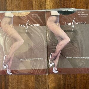 Leg Avenue, 2 pairs, Sheer Crotchless Pantyhose, OS